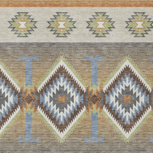Southwestern Geometric Washable Polyester Area Rug with Felt Backing for Indoor Outdoor Patio Use