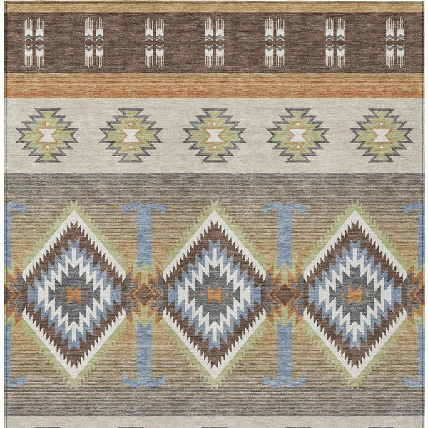 Southwestern Geometric Washable Polyester Area Rug with Felt Backing for Indoor Outdoor Patio Use