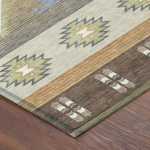 Southwestern Geometric Washable Polyester Area Rug with Felt Backing for Indoor Outdoor Patio Use