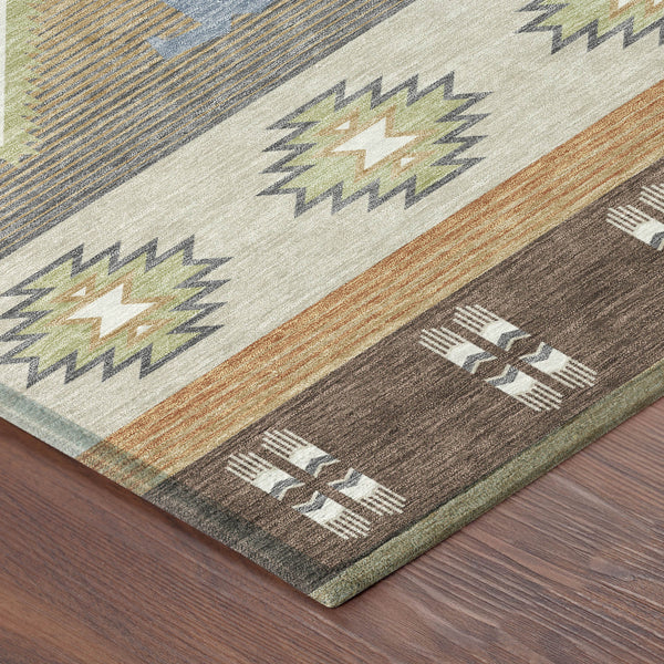 Southwestern Geometric Washable Polyester Area Rug with Felt Backing for Indoor Outdoor Patio Use