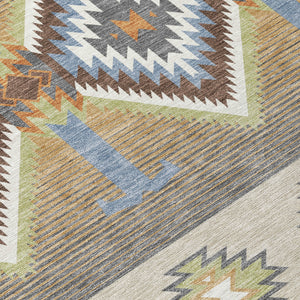 Southwestern Geometric Washable Polyester Area Rug with Felt Backing for Indoor Outdoor Patio Use