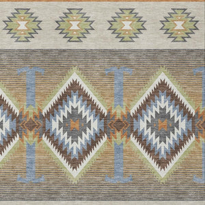 Southwestern Geometric Washable Polyester Area Rug with Felt Backing for Indoor Outdoor Patio Use