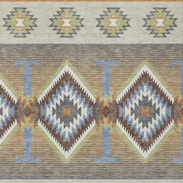 Southwestern Geometric Washable Polyester Area Rug with Felt Backing for Indoor Outdoor Patio Use