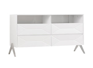 VIG Furniture Candid Modern White Dresser With High-Gloss Finish, 4 Drawers, Open Niches & Stainless Legs — Sleek Storage VGVCJ1109-D