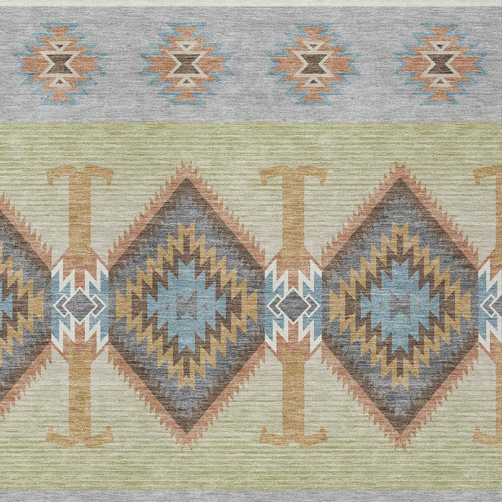 HomeRoots Southwestern Geometric Washable Indoor Outdoor Polyester Rug Stain Resistant Low Profile 10' x 14' 729856