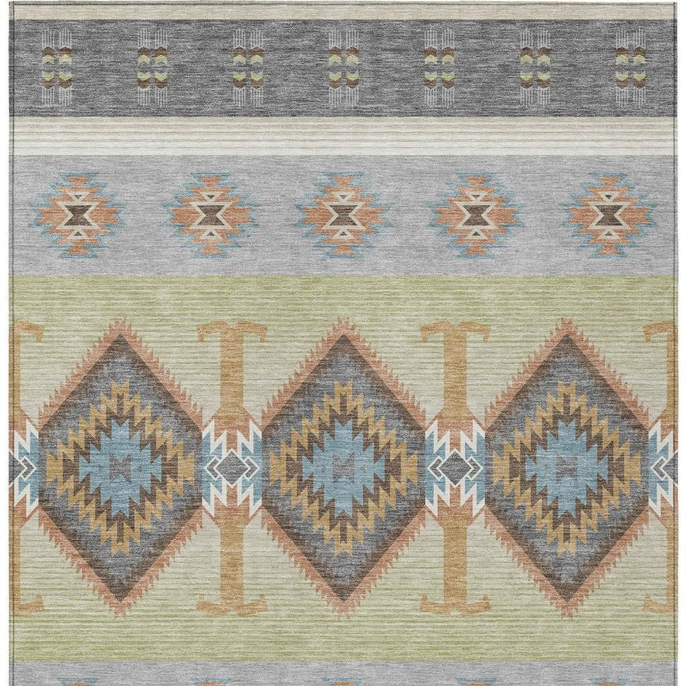 HomeRoots Southwestern Geometric Washable Indoor Outdoor Polyester Rug Stain Resistant Low Profile 10' x 14' 729856
