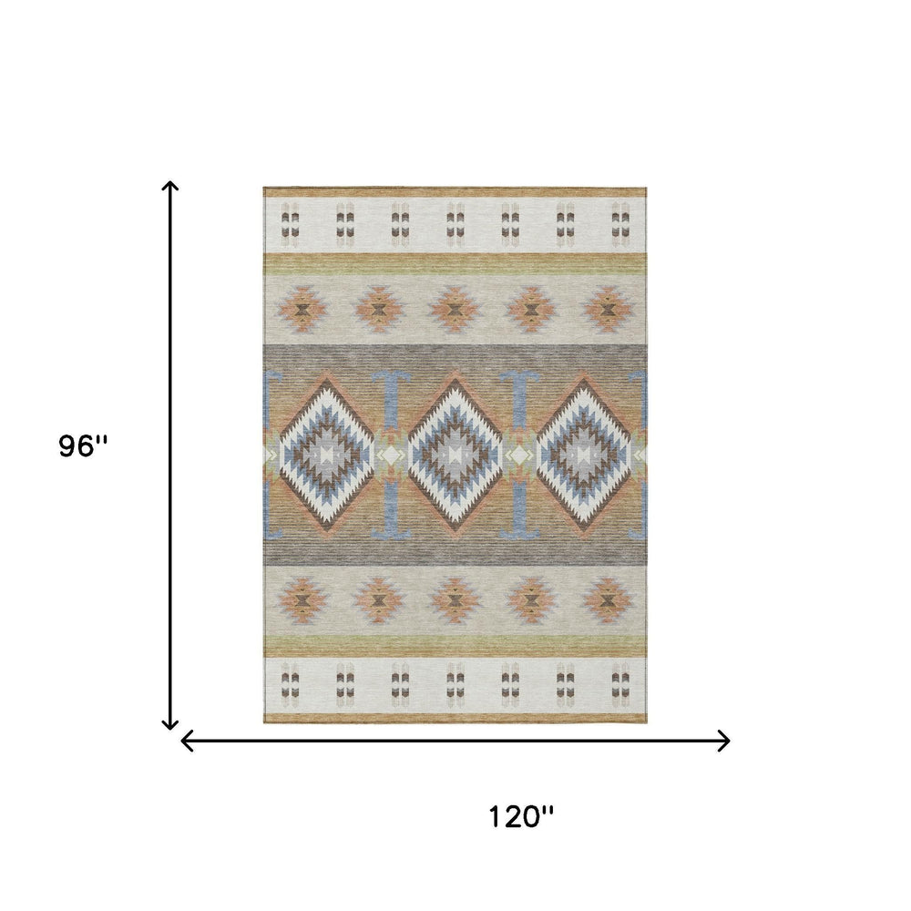8 X 10 Southwestern Geometric Polyester Area Rug Indoor Outdoor Washable Neutral