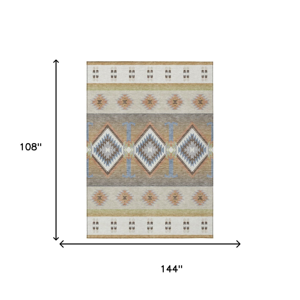 HomeRoots 9x12 Washable Polyester Southwestern Geometric Rug for Indoor Outdoor Living 729861