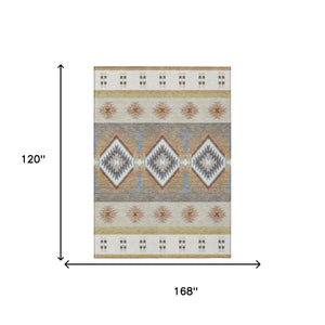 10 X 14 Southwestern Geometric Washable Polyester Rug for Patio and Living Room
