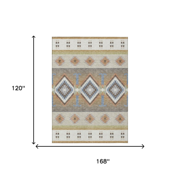 10 X 14 Southwestern Geometric Washable Polyester Rug for Patio and Living Room
