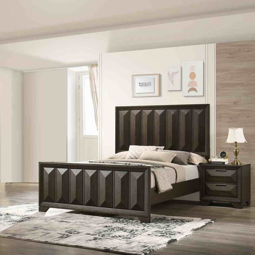 English Elm Beautiful Espresso Wood Panel Queen Bed Set with Two Nightstands for Transitional Bedroom B2741S00897