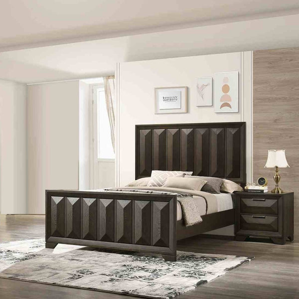 English Elm Beautiful Espresso Wood Panel Queen Bed Set with Two Nightstands for Transitional Bedroom B2741S00897