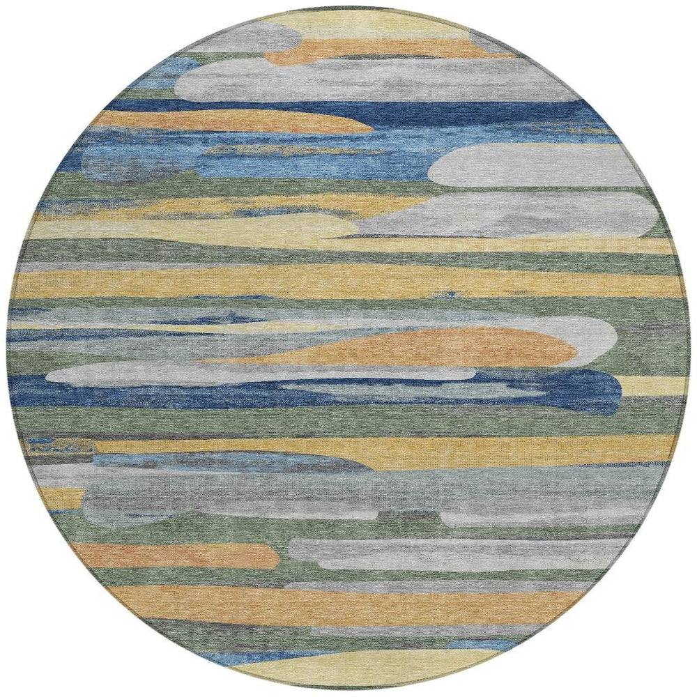 8 Ft Round Abstract Geometric Polyester Area Rug Washable for Patio and Entryway