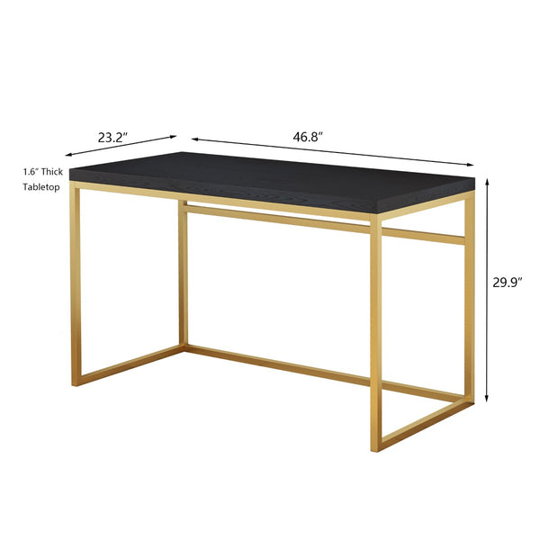 English Elm Home Office Writing Desk with Steel Frame and Scratch Resistant Two Tone Surface Gold+Black W3151P400584