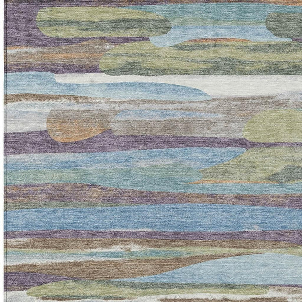 Abstract Washable Polyester Area Rug Bold Purple Green Design for Indoor Outdoor Living Spaces