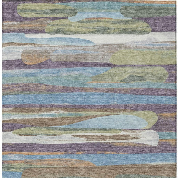 Abstract Washable Polyester Area Rug Bold Purple Green Design for Indoor Outdoor Living Spaces