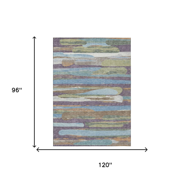 Abstract Washable Polyester Area Rug Bold Purple Green Design for Indoor Outdoor Living Spaces