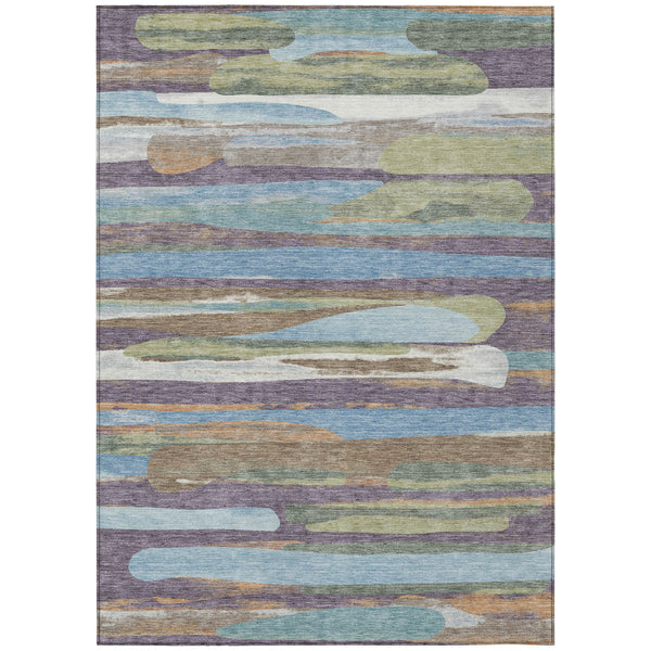 Abstract Washable Polyester Area Rug Bold Purple Green Design for Indoor Outdoor Living Spaces
