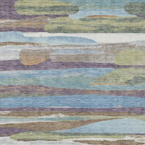 Abstract Washable Polyester Area Rug Bold Purple Green Design for Indoor Outdoor Living Spaces