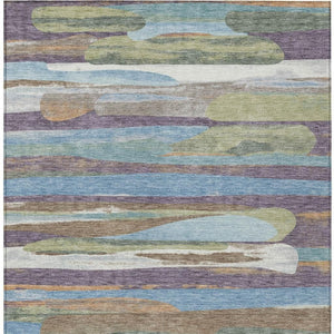 Abstract Washable Polyester Area Rug Bold Purple Green Design for Indoor Outdoor Living Spaces