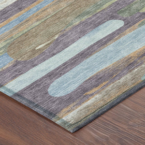 Abstract Washable Polyester Area Rug Bold Purple Green Design for Indoor Outdoor Living Spaces