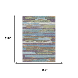 Abstract Washable Polyester Area Rug Bold Purple Green Design for Indoor Outdoor Living Spaces