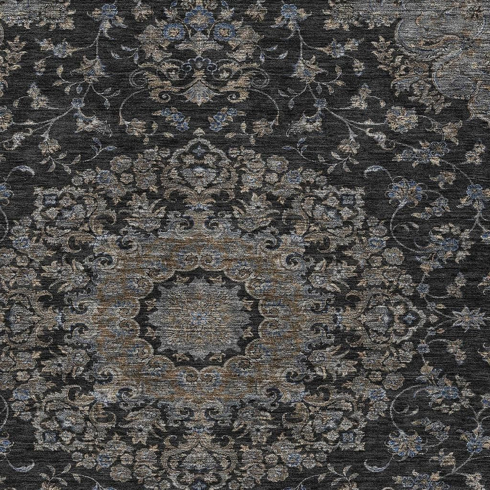 HomeRoots 9 X 12 Floral Medallion Polyester Area Rug Machine Washable for Indoor Outdoor Use 729909