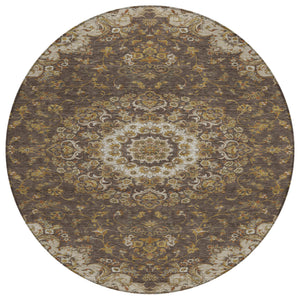 8 Ft Round Floral Medallion Polyester Area Rug Washable Indoor Outdoor Patio Use