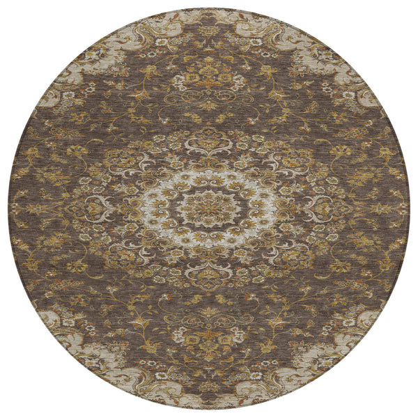 8 Ft Round Floral Medallion Polyester Area Rug Washable Indoor Outdoor Patio Use