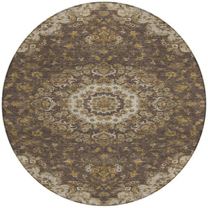 8 Ft Round Floral Medallion Polyester Area Rug Washable Indoor Outdoor Patio Use