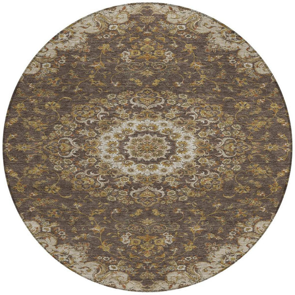8 Ft Round Floral Medallion Polyester Area Rug Washable Indoor Outdoor Patio Use