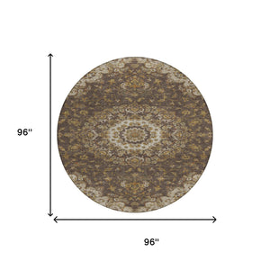 8 Ft Round Floral Medallion Polyester Area Rug Washable Indoor Outdoor Patio Use