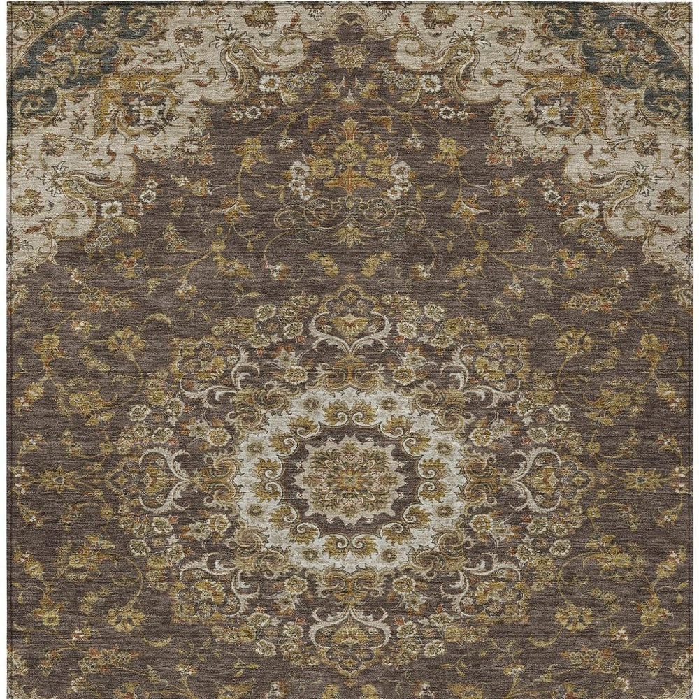 9 X 12 Floral Medallion Polyester Area Rug Washable for Indoor Outdoor Spaces