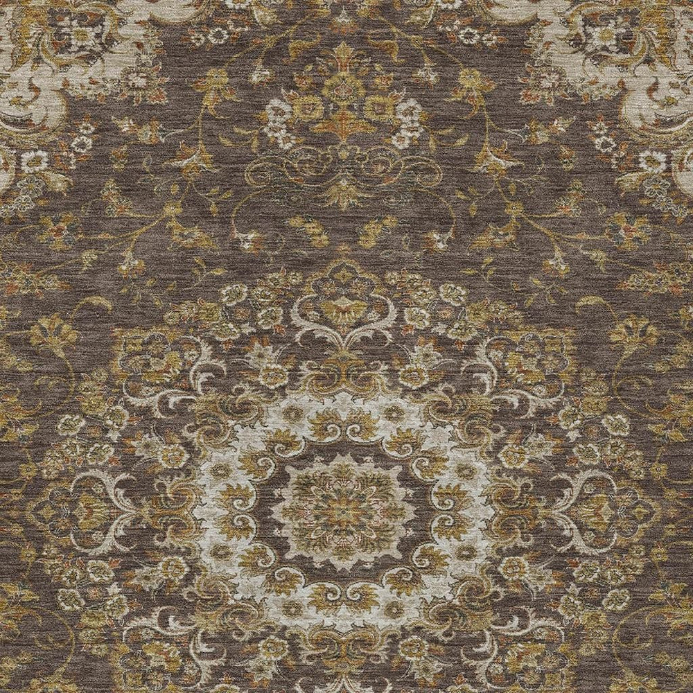 HomeRoots 10 X 14 Floral Medallion Polyester Area Rug Washable Indoor Outdoor Low Pile 729916