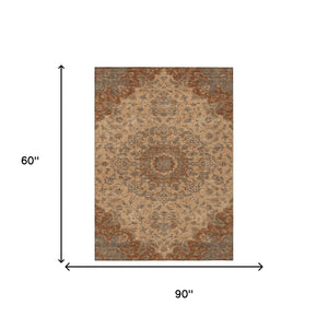 Floral Medallion Polyester Area Rug Washable Indoor Outdoor Use for Patio or Living Room