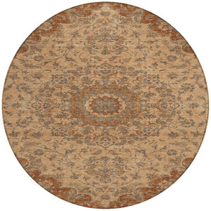 HomeRoots 8 Ft Round Floral Medallion Polyester Area Rug for Indoor Outdoor Spaces 729919