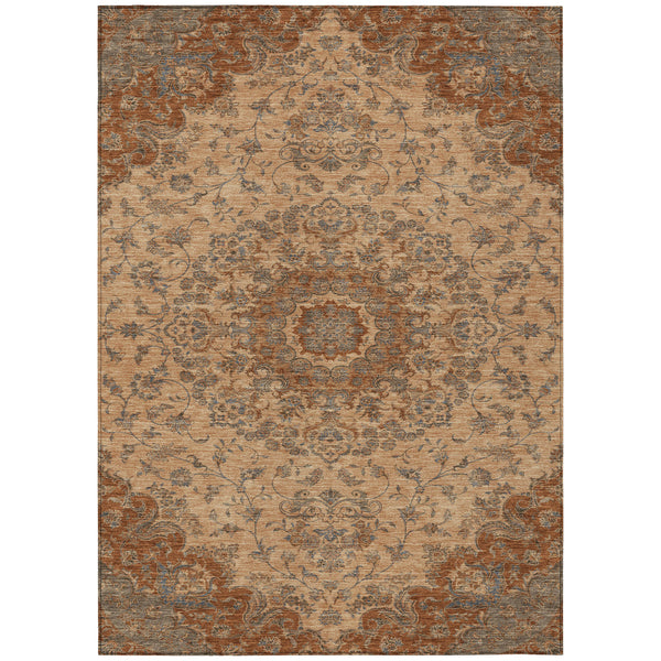 Floral Medallion Polyester Area Rug Washable Indoor Outdoor Use for Patio or Living Room