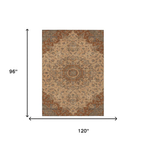 Floral Medallion Polyester Area Rug Washable Indoor Outdoor Use for Patio or Living Room