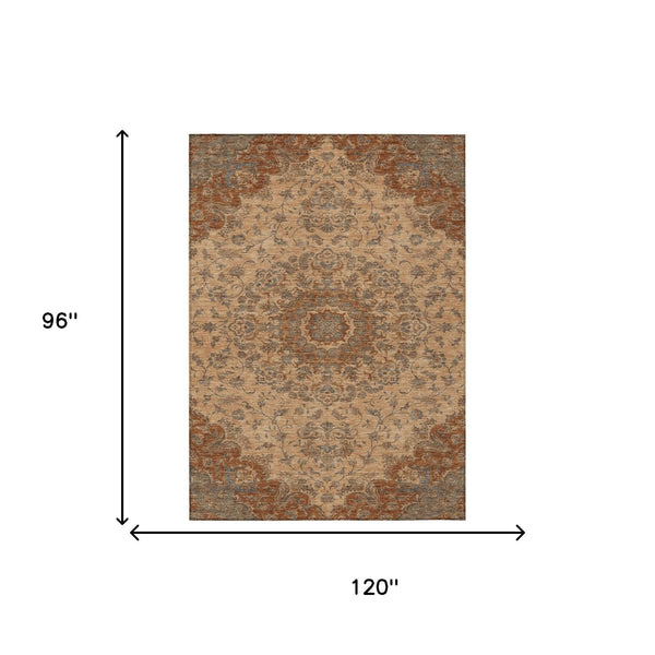 Floral Medallion Polyester Area Rug Washable Indoor Outdoor Use for Patio or Living Room