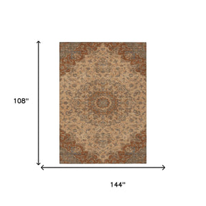 Floral Medallion Polyester Area Rug Washable Indoor Outdoor Use for Patio or Living Room