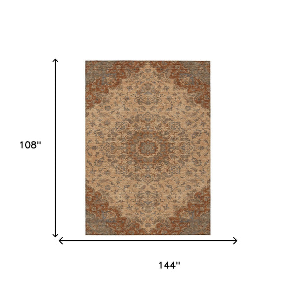Floral Medallion Polyester Area Rug Washable Indoor Outdoor Use for Patio or Living Room