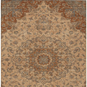 Floral Medallion Polyester Area Rug Washable Indoor Outdoor Use for Patio or Living Room