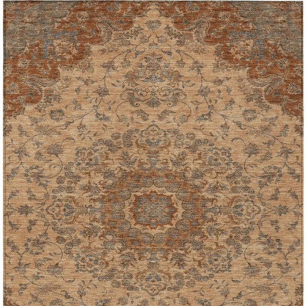 Floral Medallion Polyester Area Rug Washable Indoor Outdoor Use for Patio or Living Room