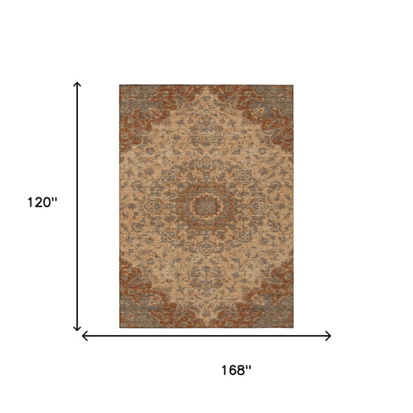 Floral Medallion Polyester Area Rug Washable Indoor Outdoor Use for Patio or Living Room