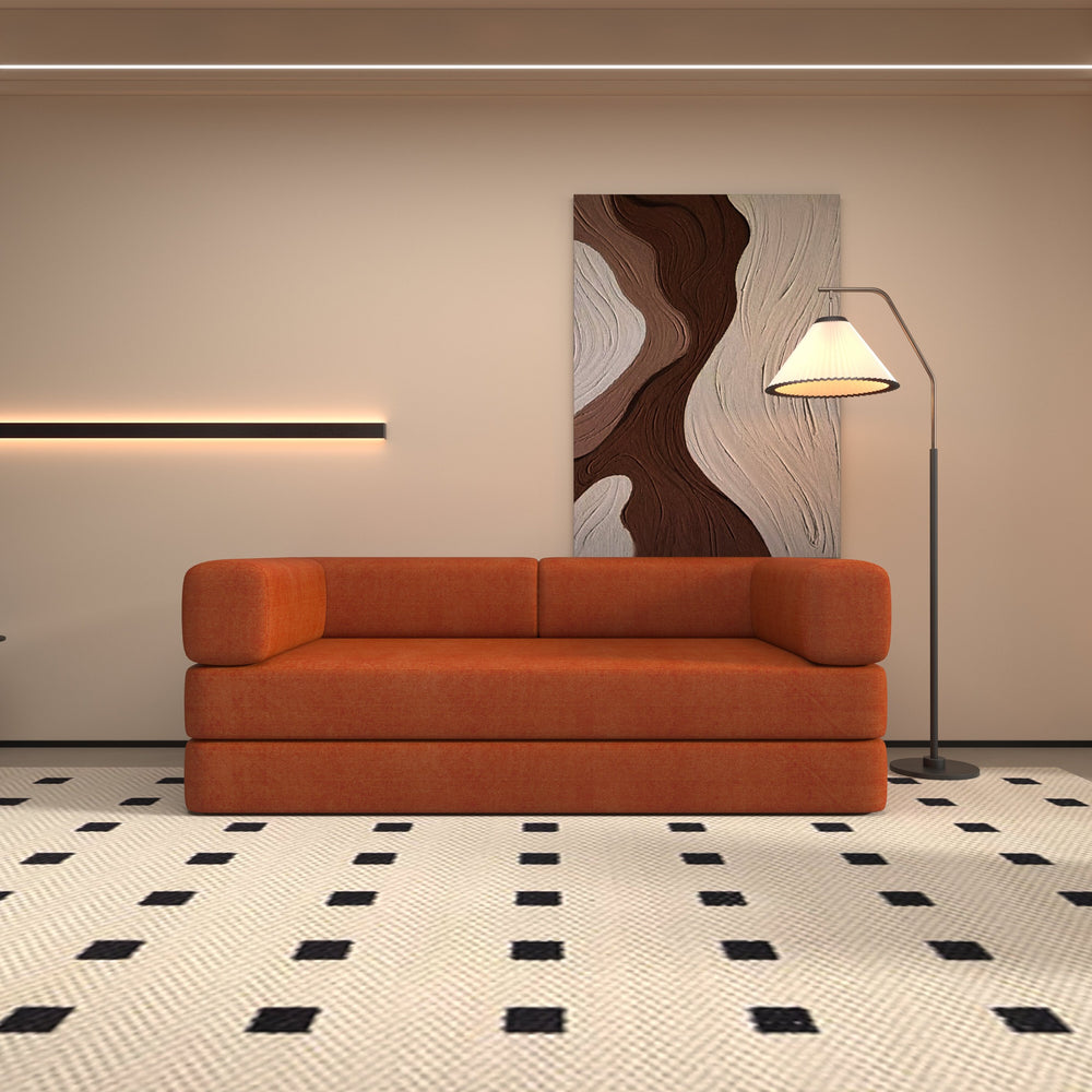 English Elm Convertible Corduroy Sleeper Sofa Bed with Cylindrical Pillow, Foldable Floor Couch for Living Room W1960P281949