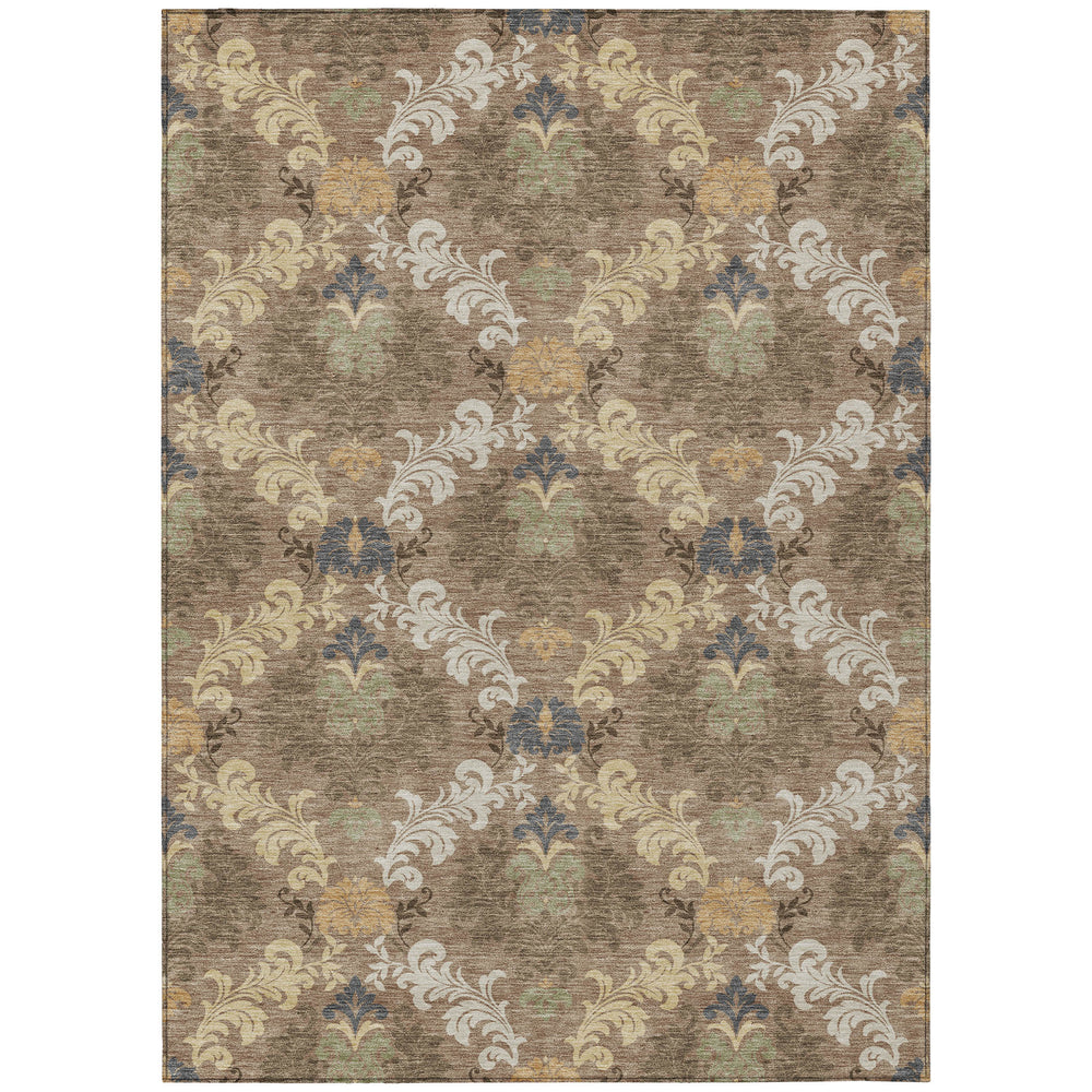 HomeRoots Damask Polyester Area Rug Washable Indoor Outdoor Stain Resistant for Patios and Living Rooms 8' x 10' 729991