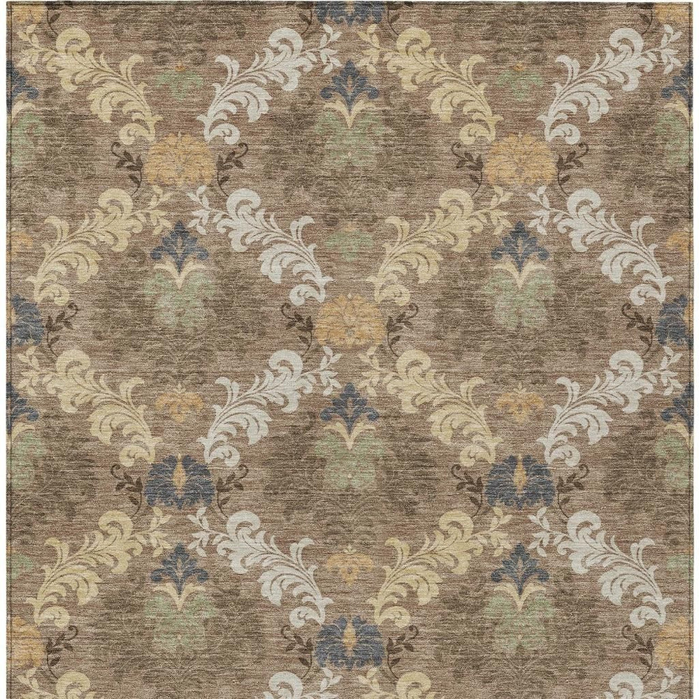 HomeRoots Damask Polyester Area Rug Washable Indoor Outdoor Stain Resistant for Patios and Living Rooms 8' x 10' 729991