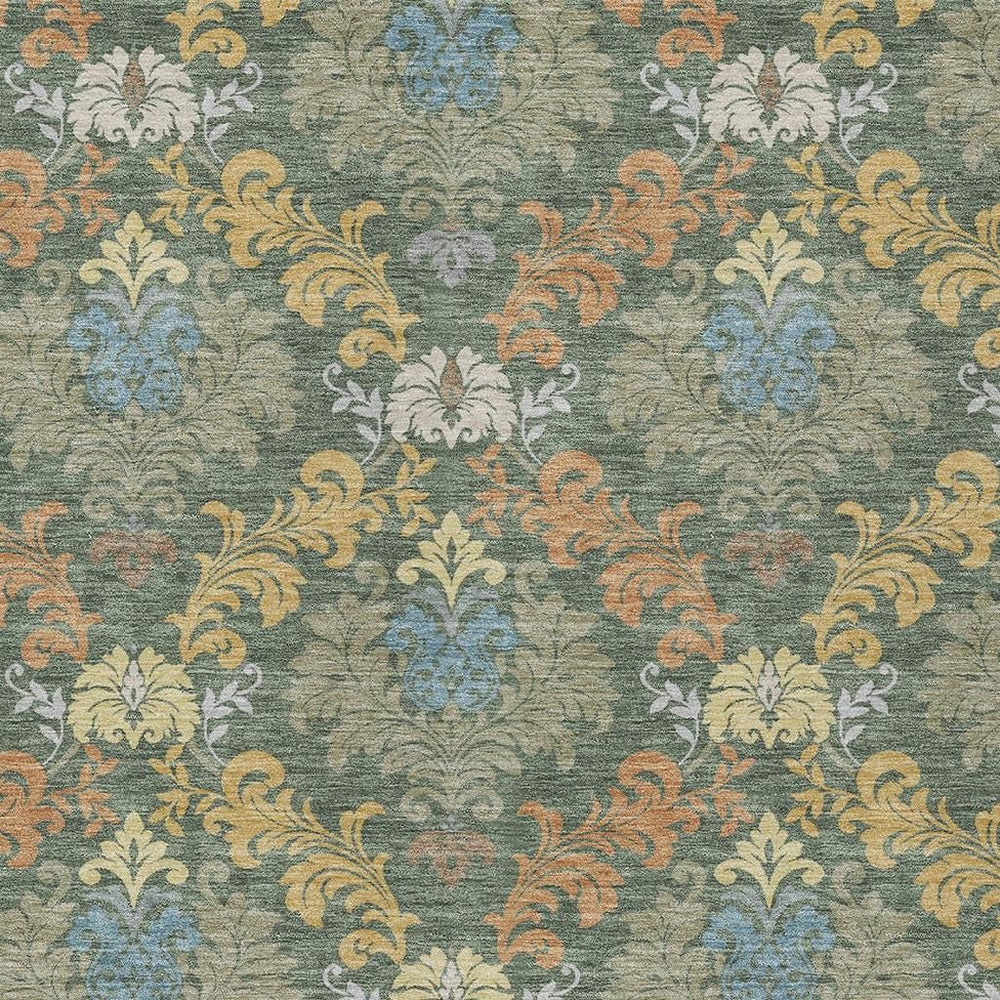 HomeRoots Damask Polyester Area Rug Machine Washable Indoor Outdoor Stain Resistant Low Pile Patio Decor 9' x 12' 729998