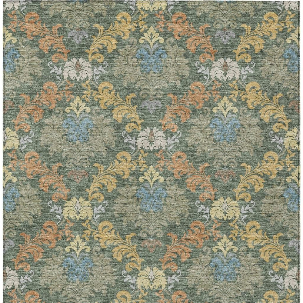 HomeRoots Damask Polyester Area Rug Machine Washable Indoor Outdoor Stain Resistant Low Pile Patio Decor 9' x 12' 729998
