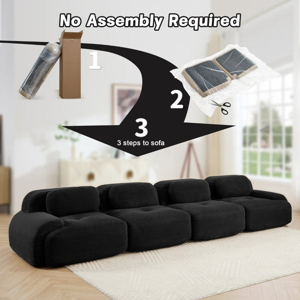 English Elm 4-seat Modular Corduroy Sectional Sofa Low Profile Ergonomic Living Room Seating Black W714S01279